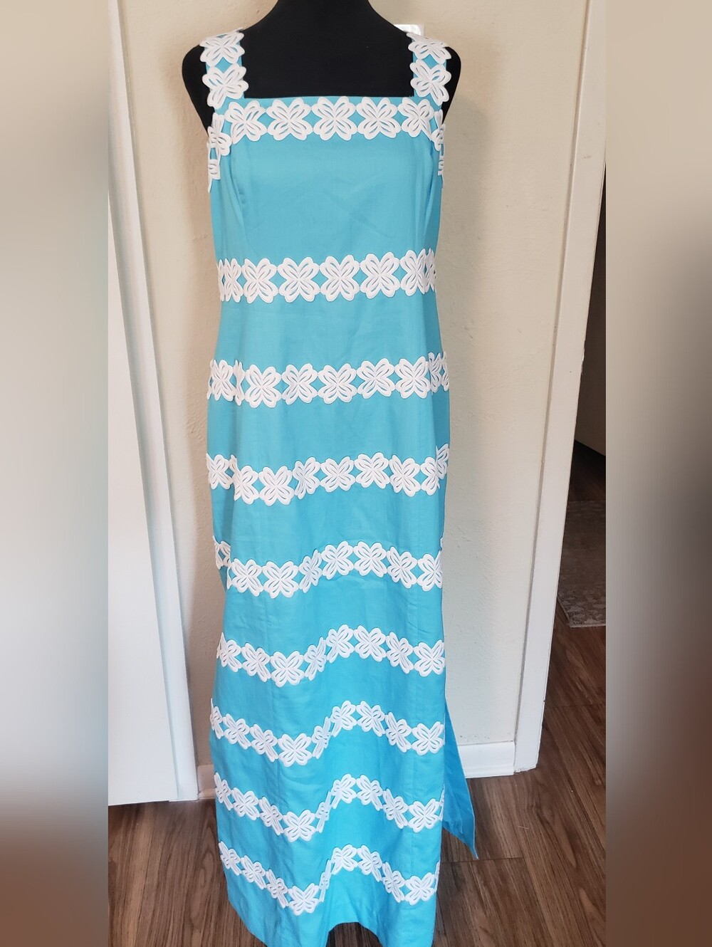 Lilly Pulitzer Capri Blue Maxi Dress with White Crochet Bands